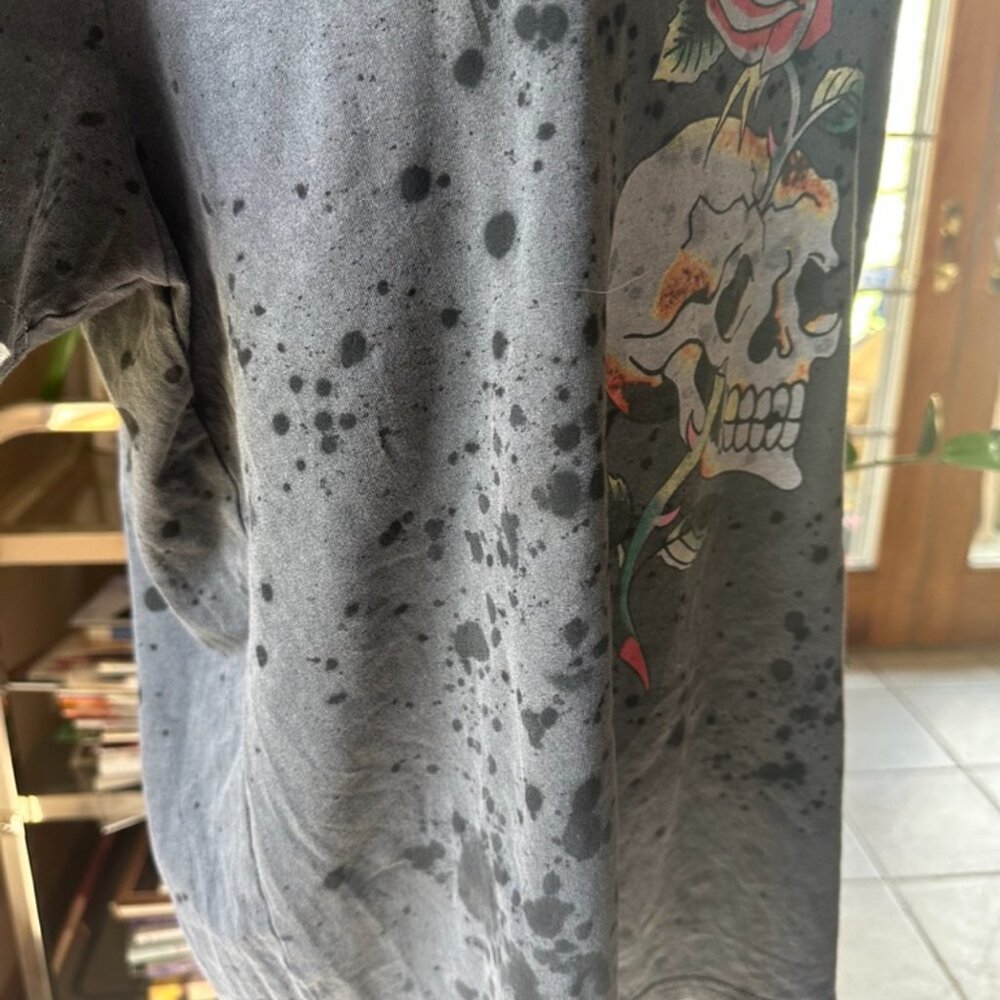 Ed Hardy Womens Distressed Tee, Gray and Black, L, Skull and Rose Design - Picture 6 of 14